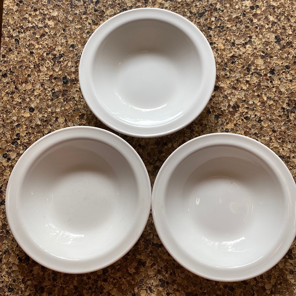 White Narrow Rim (Pyroceram) by Corning, set of 3 soup bowls, made in USA